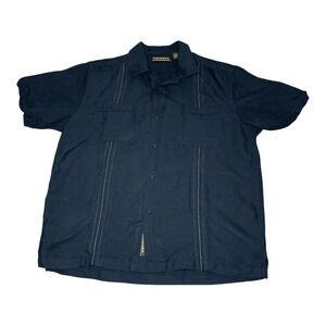 Cubavera Mens Black Short Sleeve Guayabera‎ Camp Shirt Ramie Rayon Blend Large